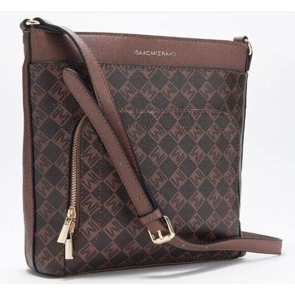 Isaac Mizrahi Live! Multi Pouch Signature Crossbody Cognac Monogram One Size - Picture 1 of 9